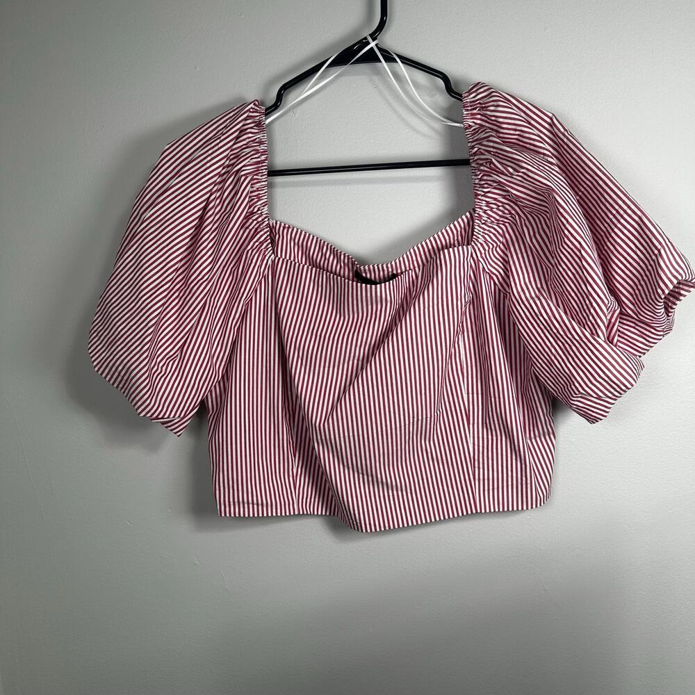 Skies are Blue Cropped Puff Sleeve Striped Top NWT